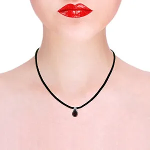 14K Solid Rose Gold & Leather Natural Garnet Necklace