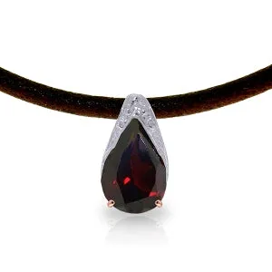 14K Solid Rose Gold & Leather Natural Garnet Necklace