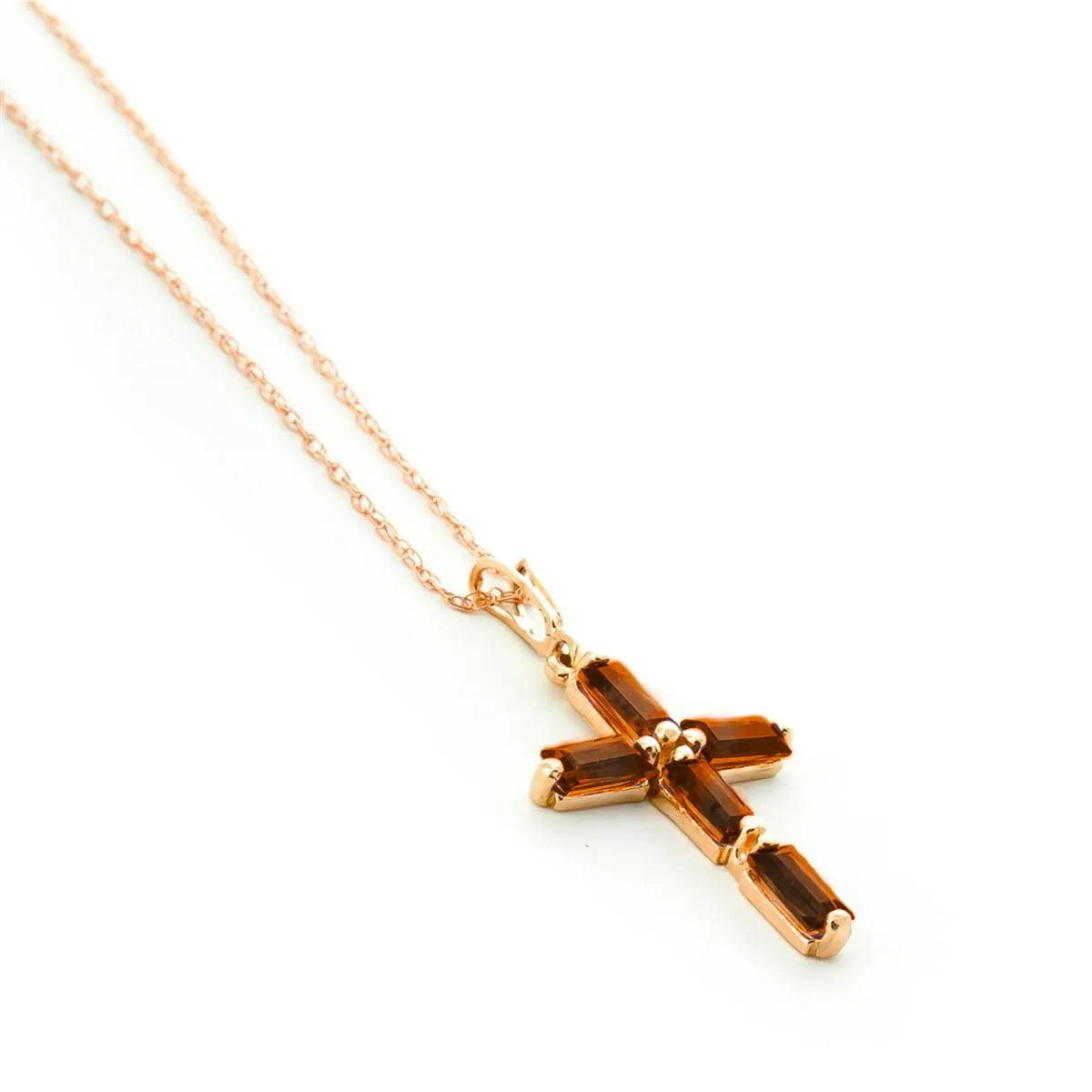 14K Solid Rose Gold Cross Necklace w/ Natural Garnets