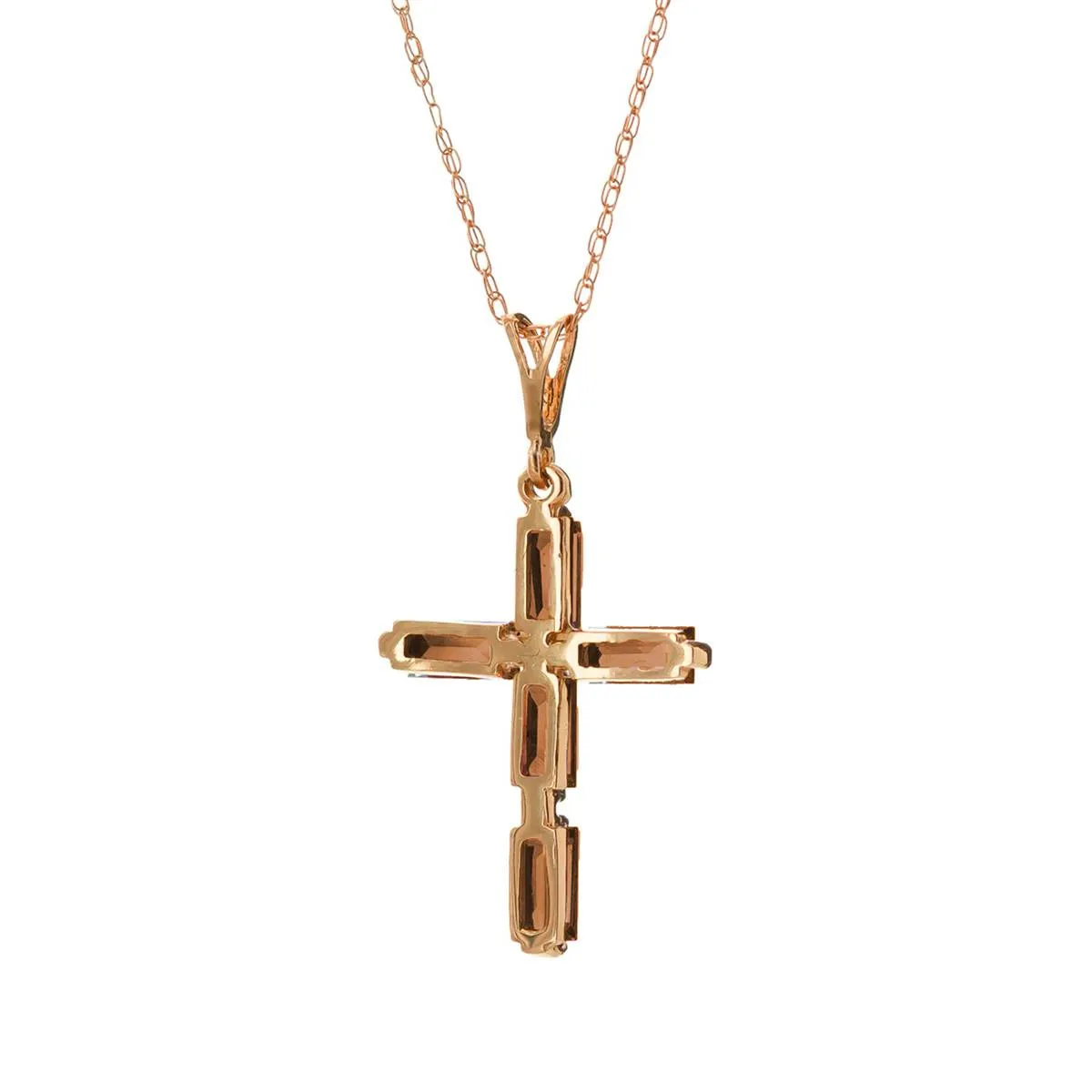 14K Solid Rose Gold Cross Necklace w/ Natural Garnets