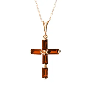 14K Solid Rose Gold Cross Necklace w/ Natural Garnets