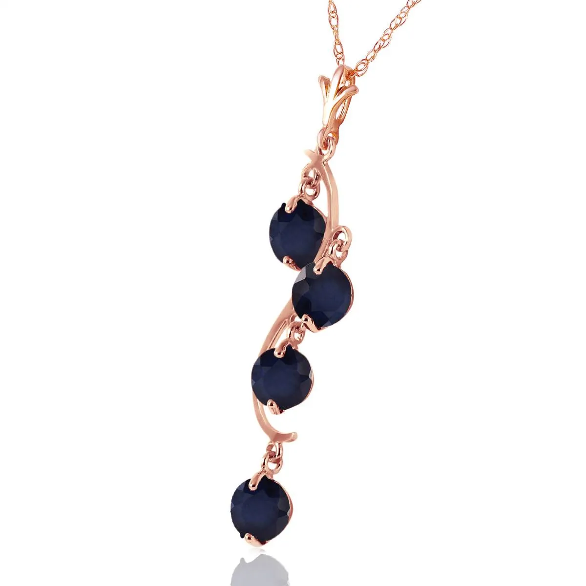 14K Solid Rose Gold Natural Sapphire Necklace Gemstone Genuine