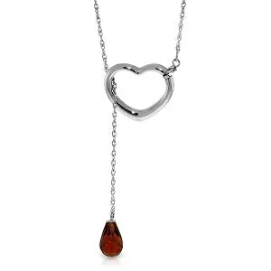 14K Solid White Gold Heart Necklace w/ Drop Briolette Natural Garnet