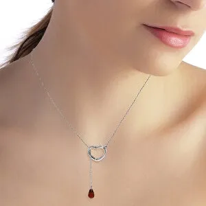 14K Solid White Gold Heart Necklace w/ Drop Briolette Natural Garnet