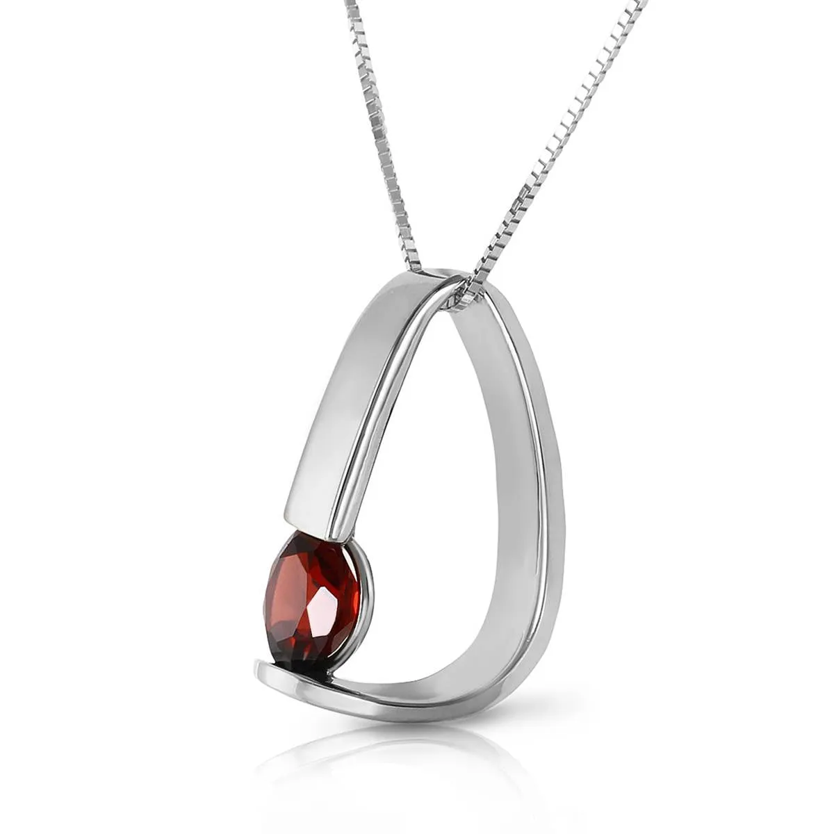 14K Solid White Gold Modern Necklace w/ Natural Garnet