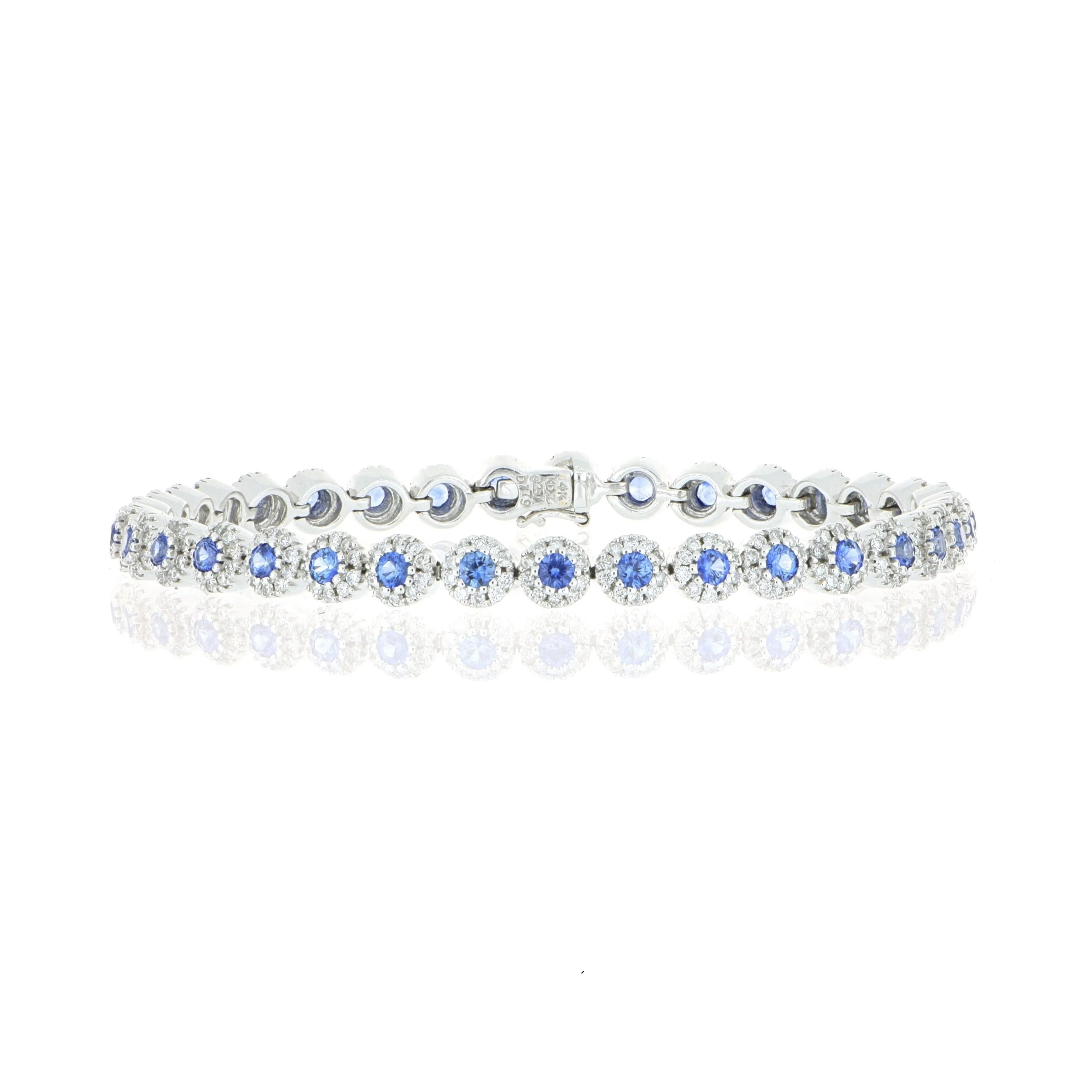14k White Gold Blue Sapphire and Diamond Halo Tennis Bracelet