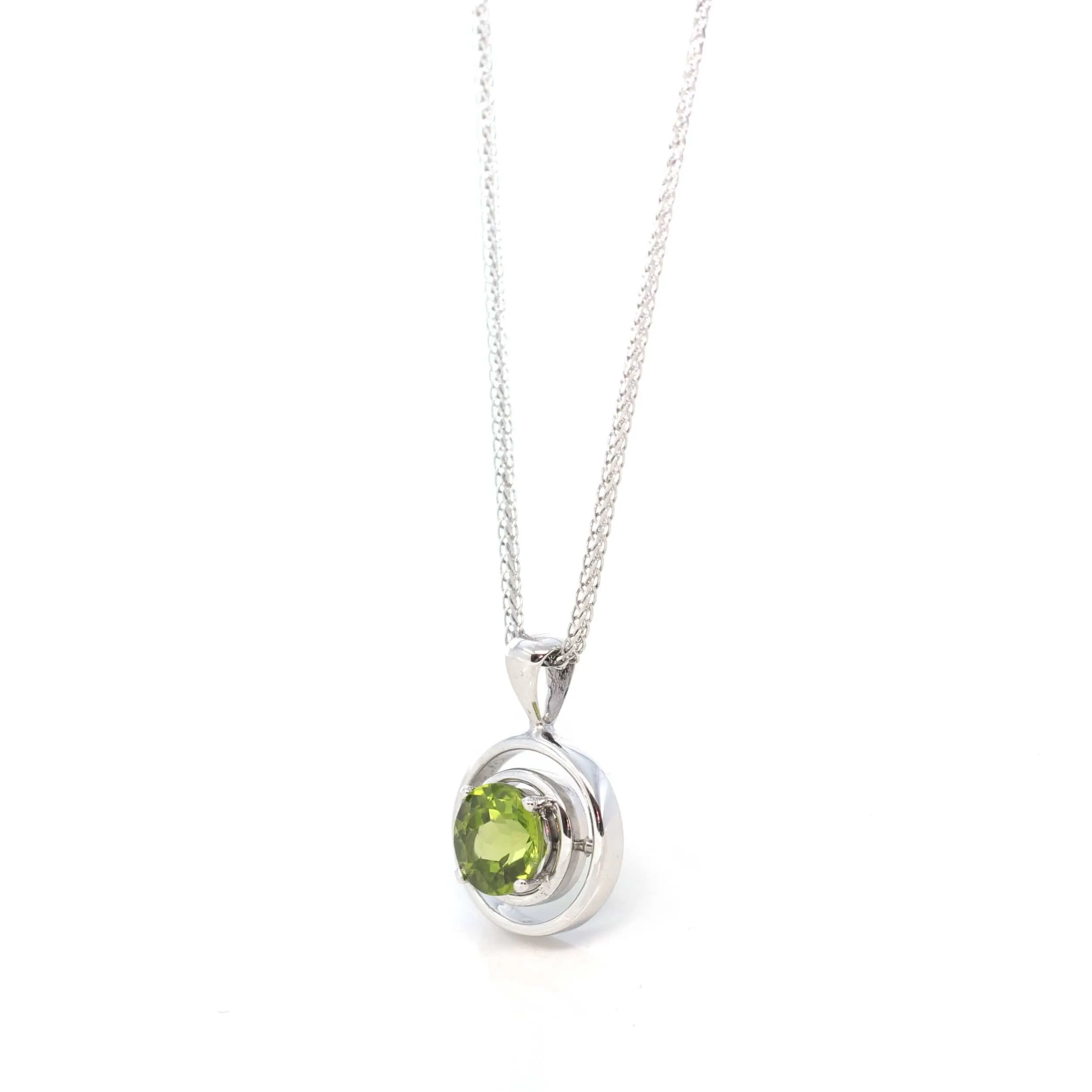 14k White Gold Genuine AAA Royal Peridot Pendant Necklace