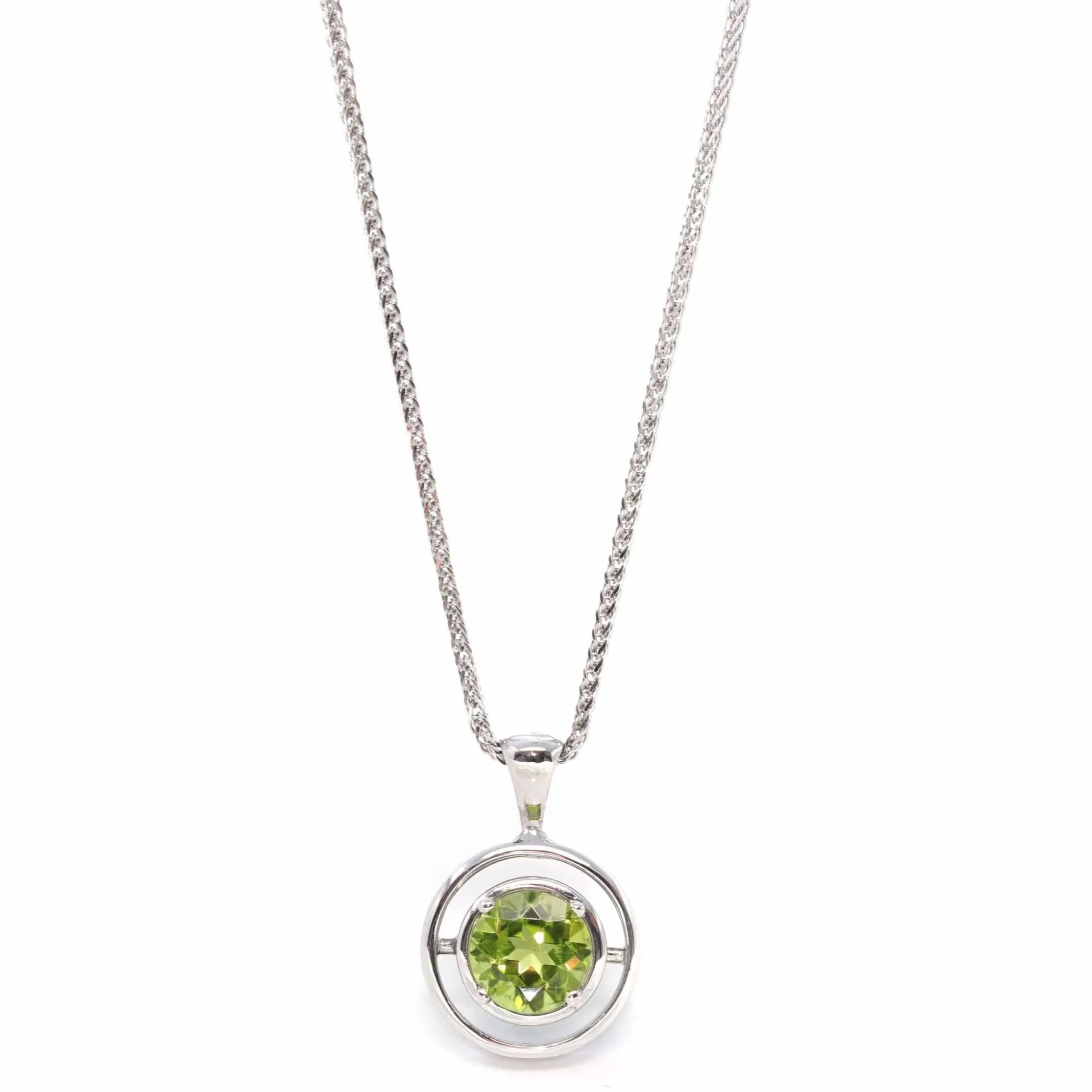 14k White Gold Genuine AAA Royal Peridot Pendant Necklace