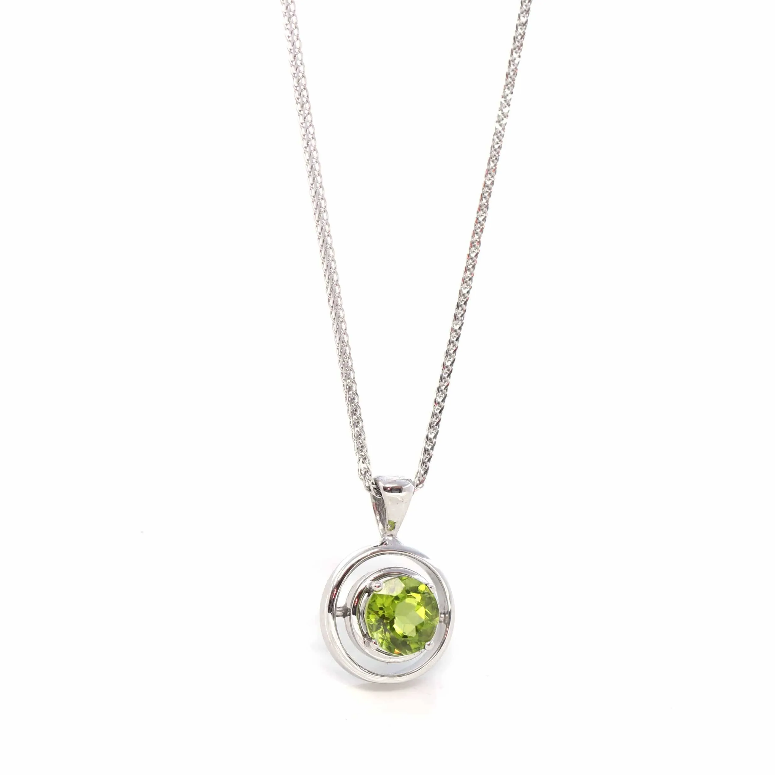 14k White Gold Genuine AAA Royal Peridot Pendant Necklace
