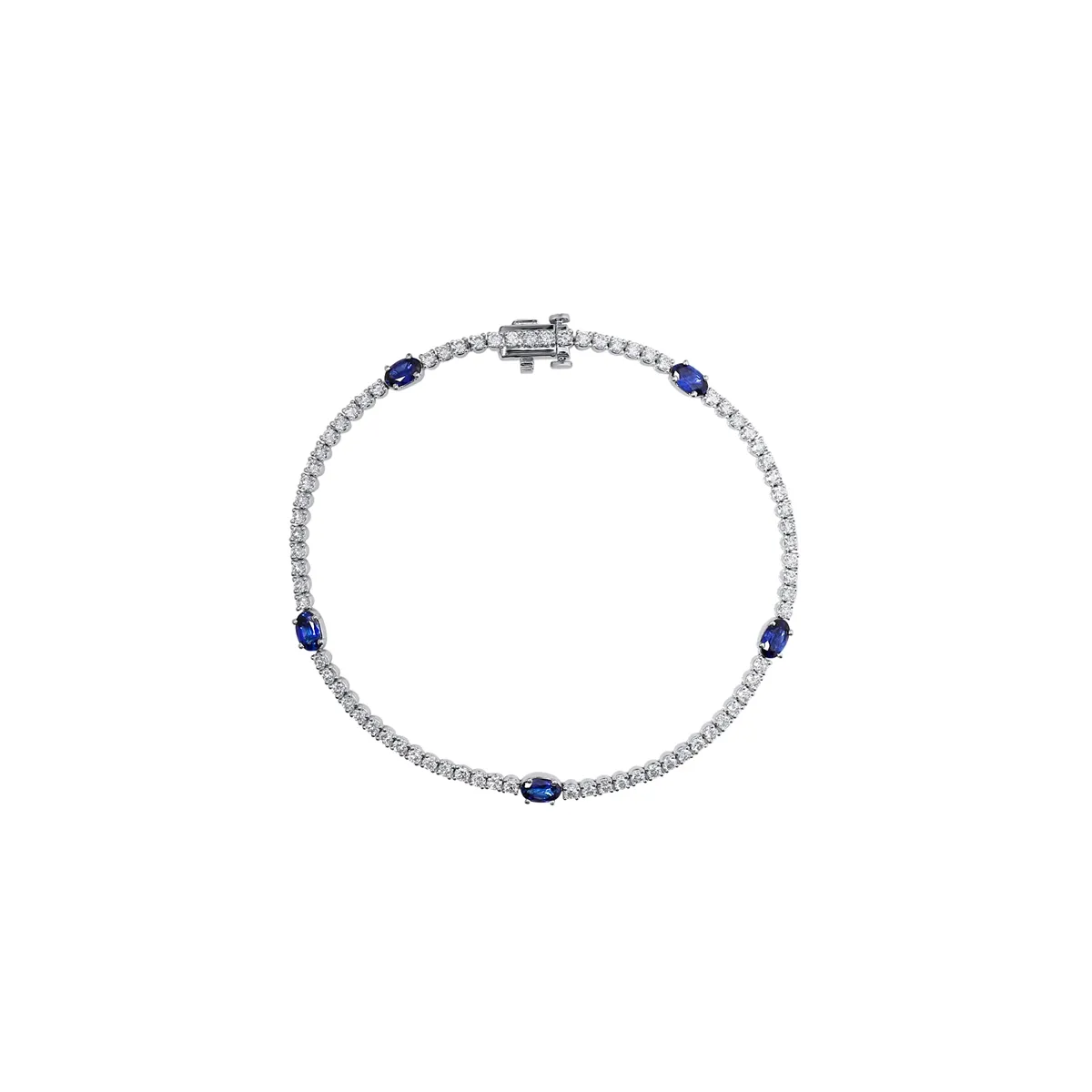 14K White Gold Oval Sapphire and Round Diamond Bracelet