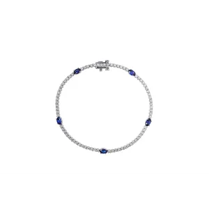 14K White Gold Oval Sapphire and Round Diamond Bracelet