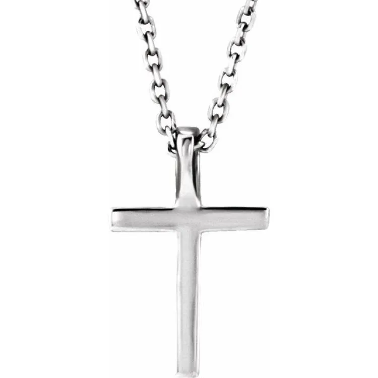 14K White Natural Blue Sapphire Petite Cross 16" Necklace