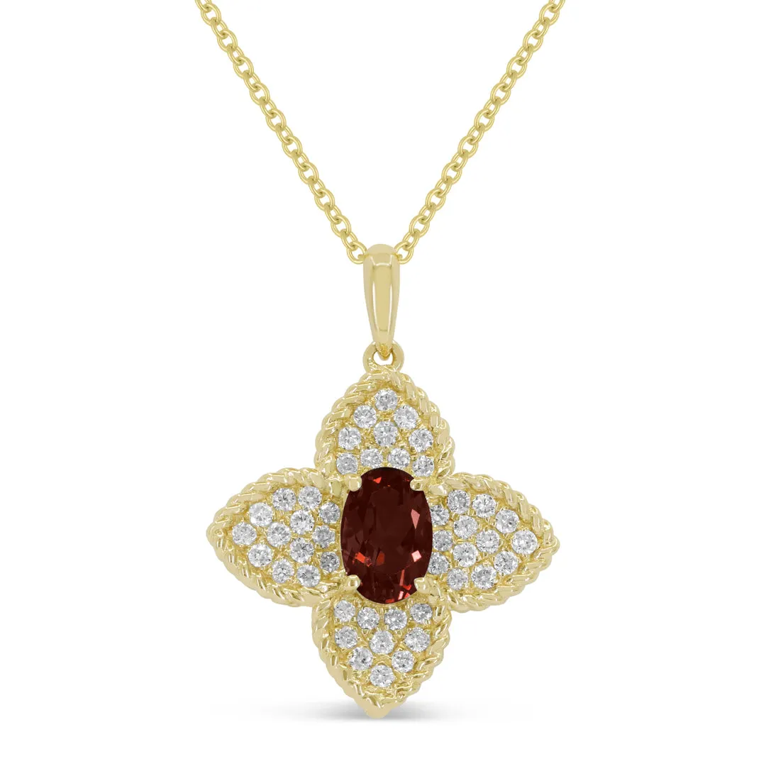 14k Yellow Gold 0.59 Garnet, 0.21Ct  Diamond Pendant