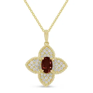 14k Yellow Gold 0.59 Garnet, 0.21Ct  Diamond Pendant