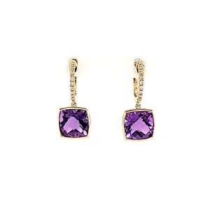 14k Yellow Gold Amethyst Dangle Earrings (I8015)