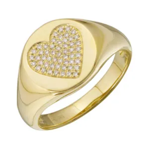 14k Yellow Gold Diamond Heart Signet Ring