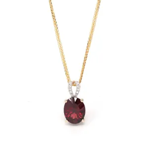 14k Yellow Gold Natural Oval Garnet Necklace With Diamonds