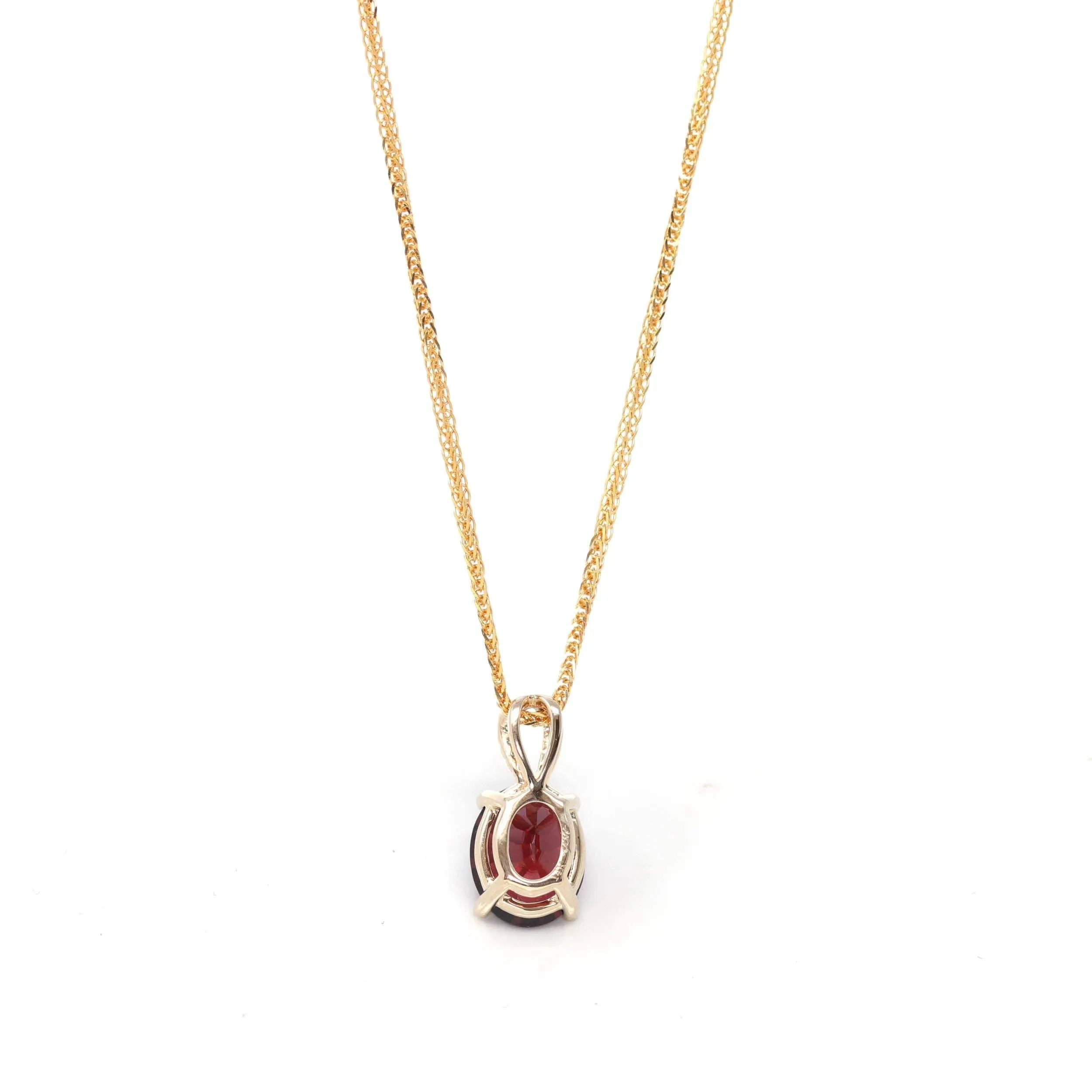 14k Yellow Gold Natural Oval Garnet Necklace With Diamonds