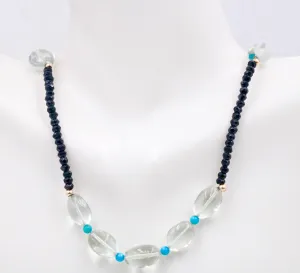 14KY Natural Prasiolite Necklace Prasiolite w/ Black Spinel & Turquoise Necklace Natural Gemstone Necklace Beaded Necklace SKU 108948