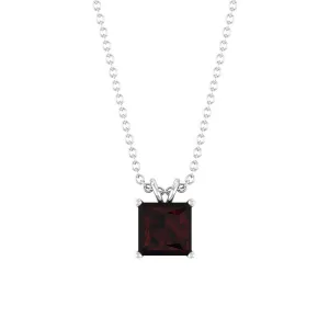 1.50 CT Princess Cut Garnet Solitaire Pendant