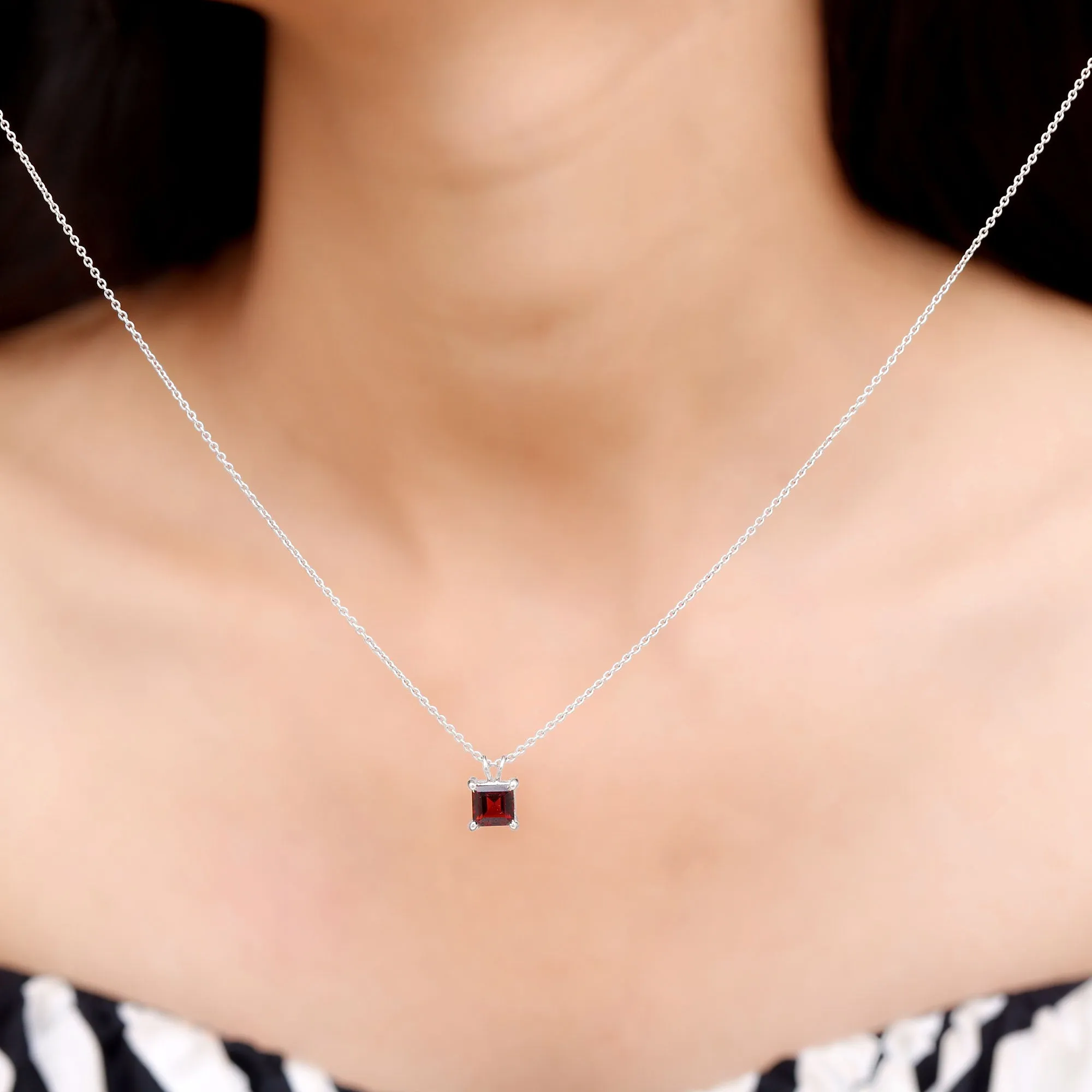 1.50 CT Princess Cut Garnet Solitaire Pendant