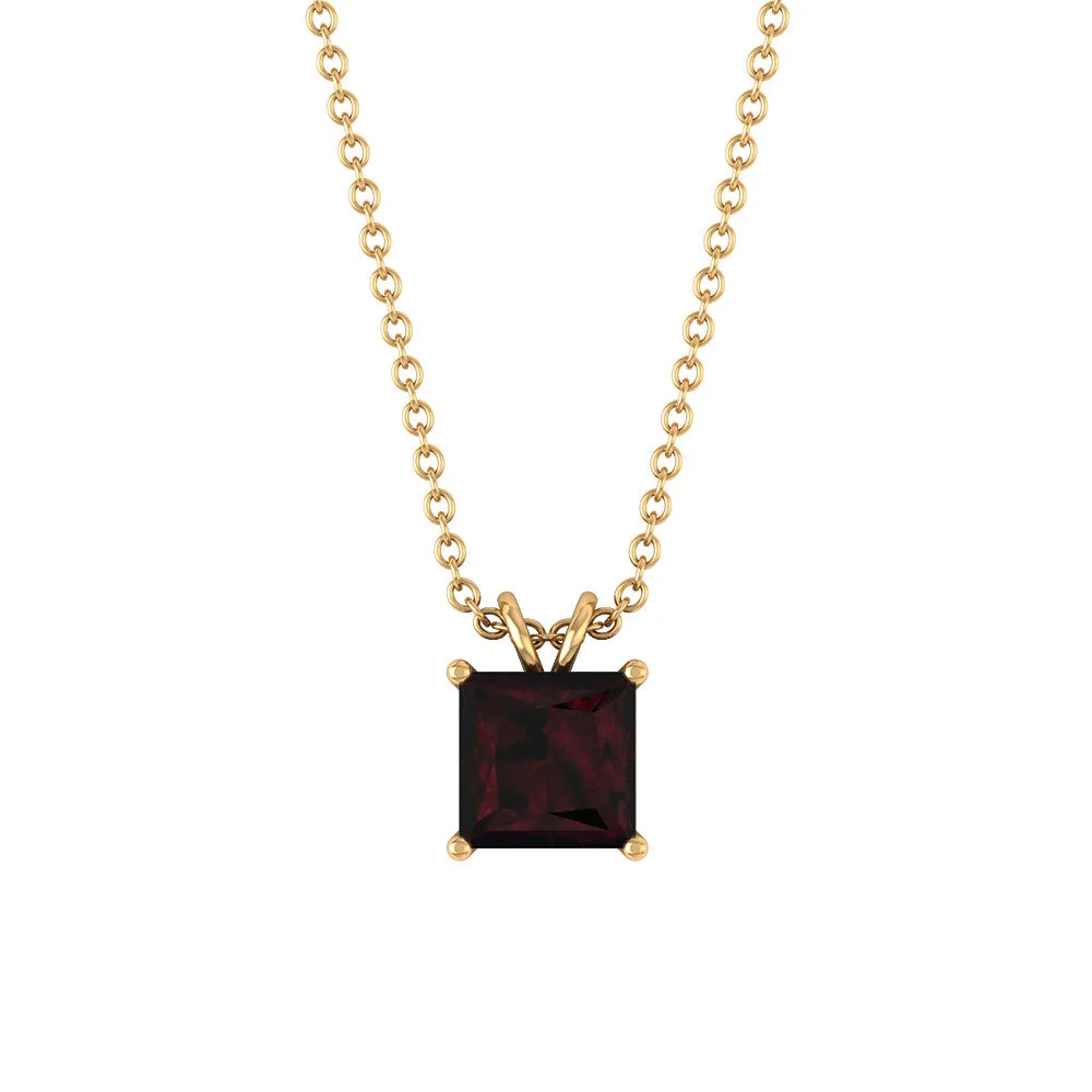 1.50 CT Princess Cut Garnet Solitaire Pendant