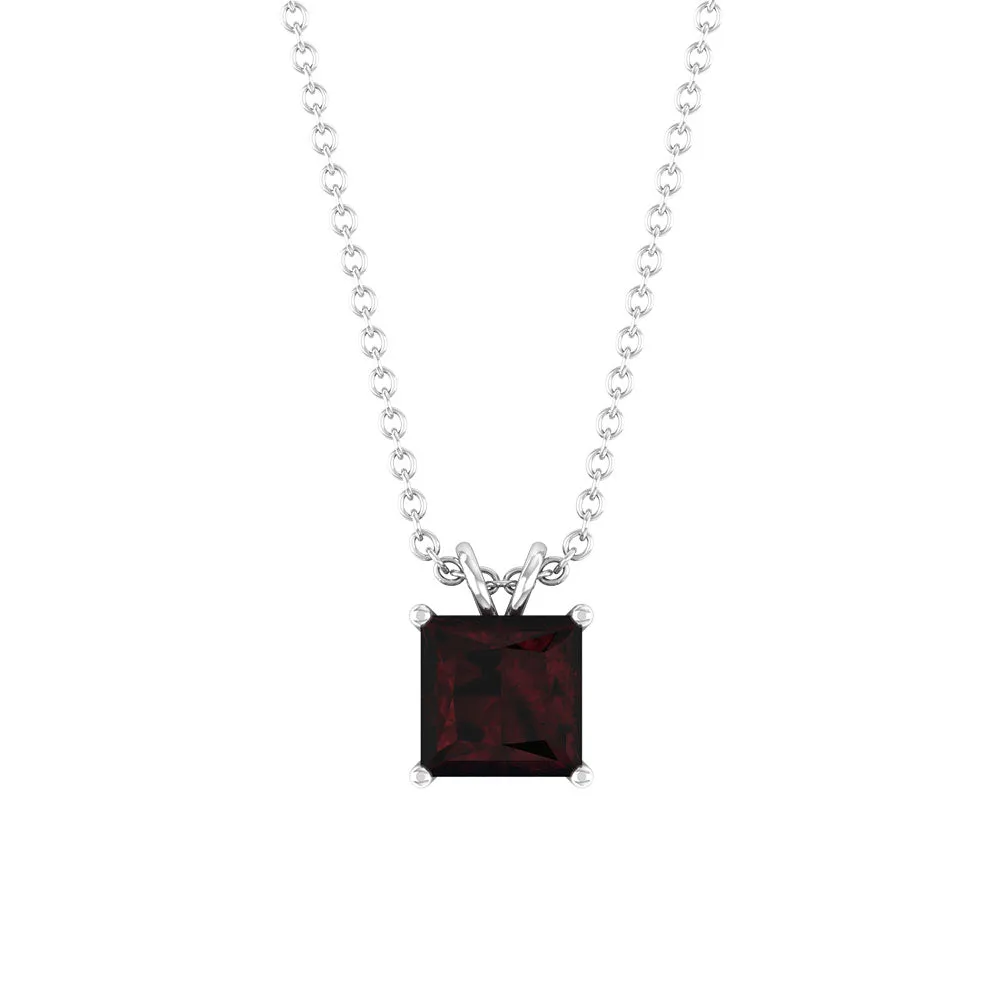 1.50 CT Princess Cut Garnet Solitaire Pendant