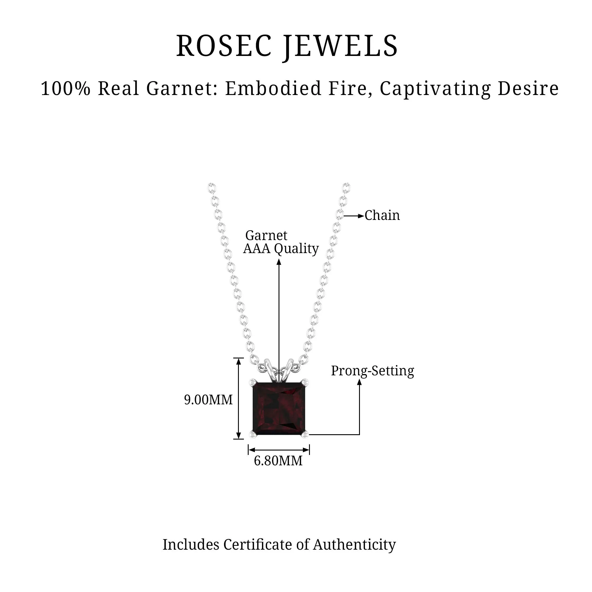 1.50 CT Princess Cut Garnet Solitaire Pendant