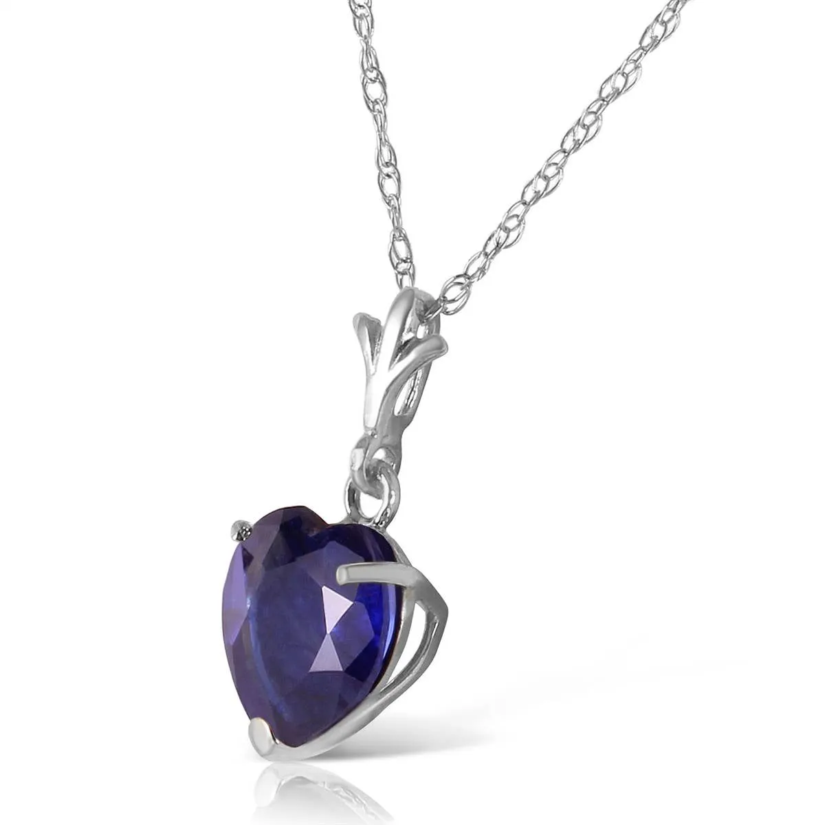 1.55 Carat 14K Solid White Gold Necklace Natural Heart Sapphire