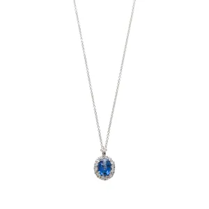 1.6ct Sapphire & Diamond Halo 18K White Gold Pendant Necklace