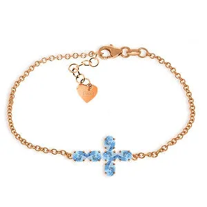 1.7 Carat 14K Solid Rose Gold Cross Bracelet Natural Blue Topaz