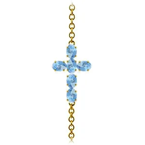 1.7 Carat 14K Solid Yellow Gold Cross Bracelet Natural Blue Topaz