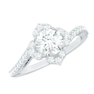 1.75 CT Bypass Shank Round Zircon Flower Engagement Ring