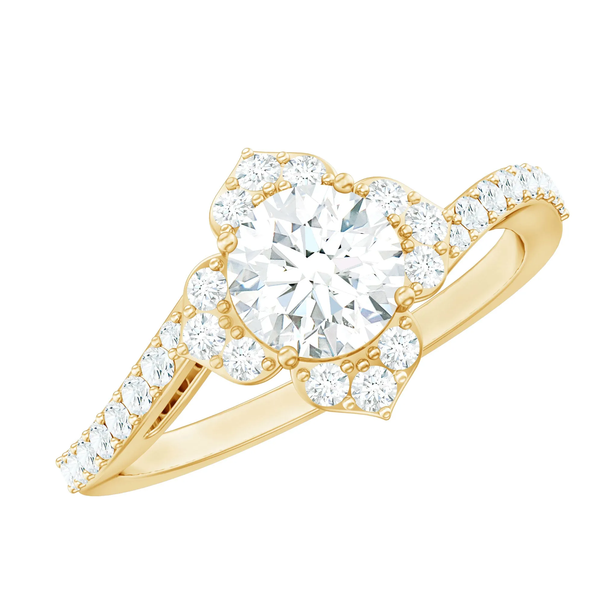 1.75 CT Bypass Shank Round Zircon Flower Engagement Ring