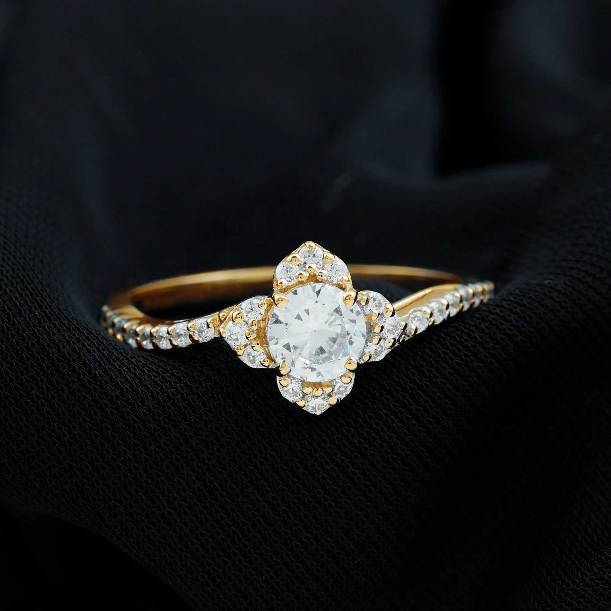 1.75 CT Bypass Shank Round Zircon Flower Engagement Ring
