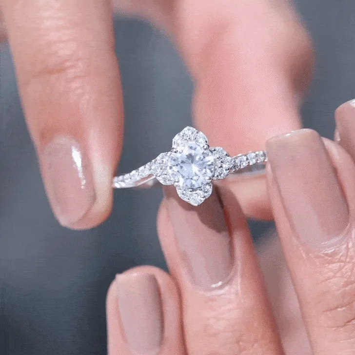 1.75 CT Bypass Shank Round Zircon Flower Engagement Ring