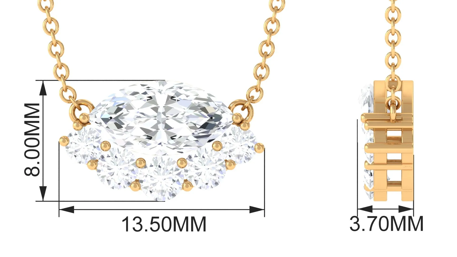 1.75 CT Marquise Zircon East West Style Necklace in Gold