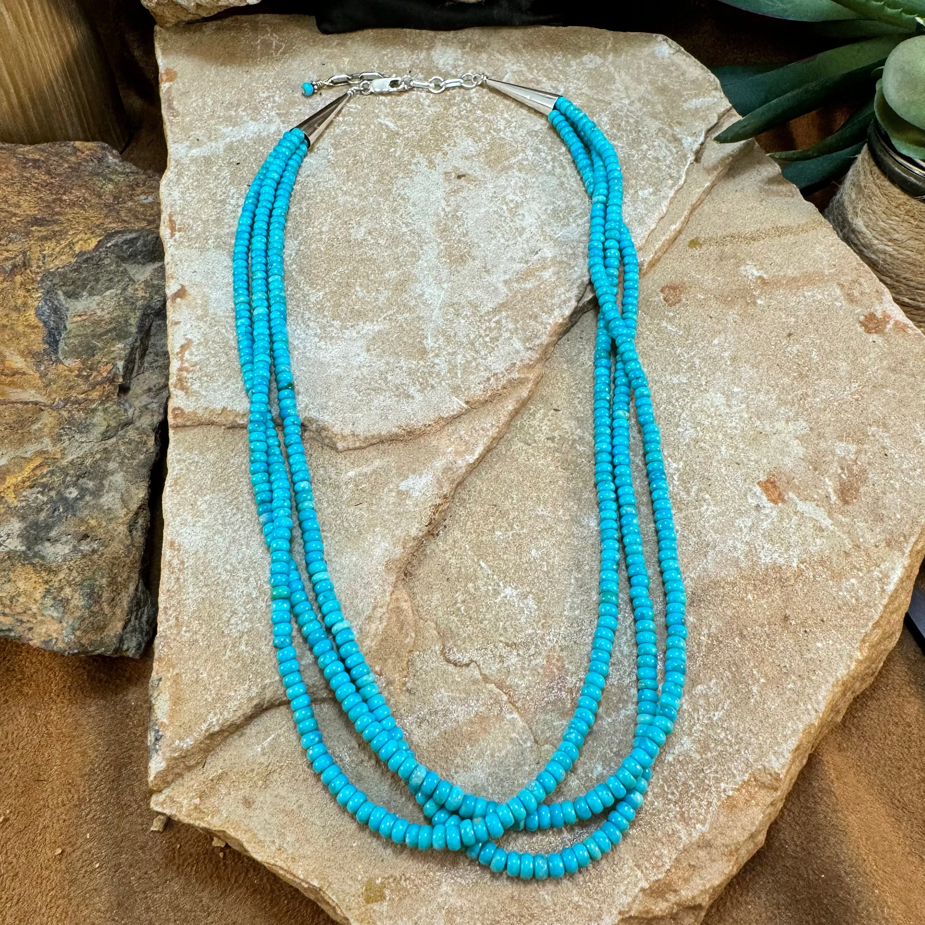 18-20" David Rosales Kingman Turquoise Sterling Silver Beaded Necklace