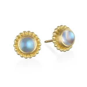 18 Karat Gold Baby Burma Moonstone Granulation Studs, Large