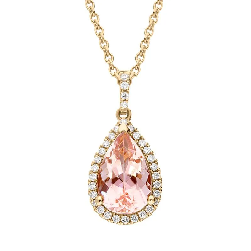 18ct Rose Gold 2.02ct Morganite 0.16ct Diamond Pear Cut Necklace D