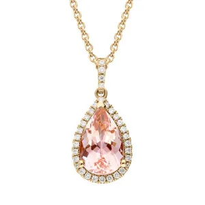 18ct Rose Gold 2.02ct Morganite 0.16ct Diamond Pear Cut Necklace D