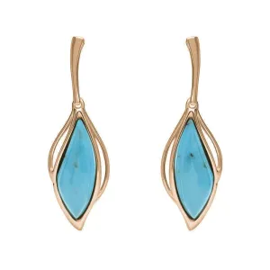 18ct Rose Gold Turquoise Open Marquise Drop Earrings