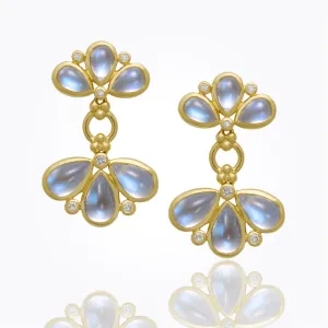 18K Fan Earrings with royal blue moonstone and diamond