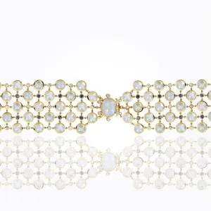 18K Five-Row Bracelet with rainbow moonstone, blue sapphire and diamond
