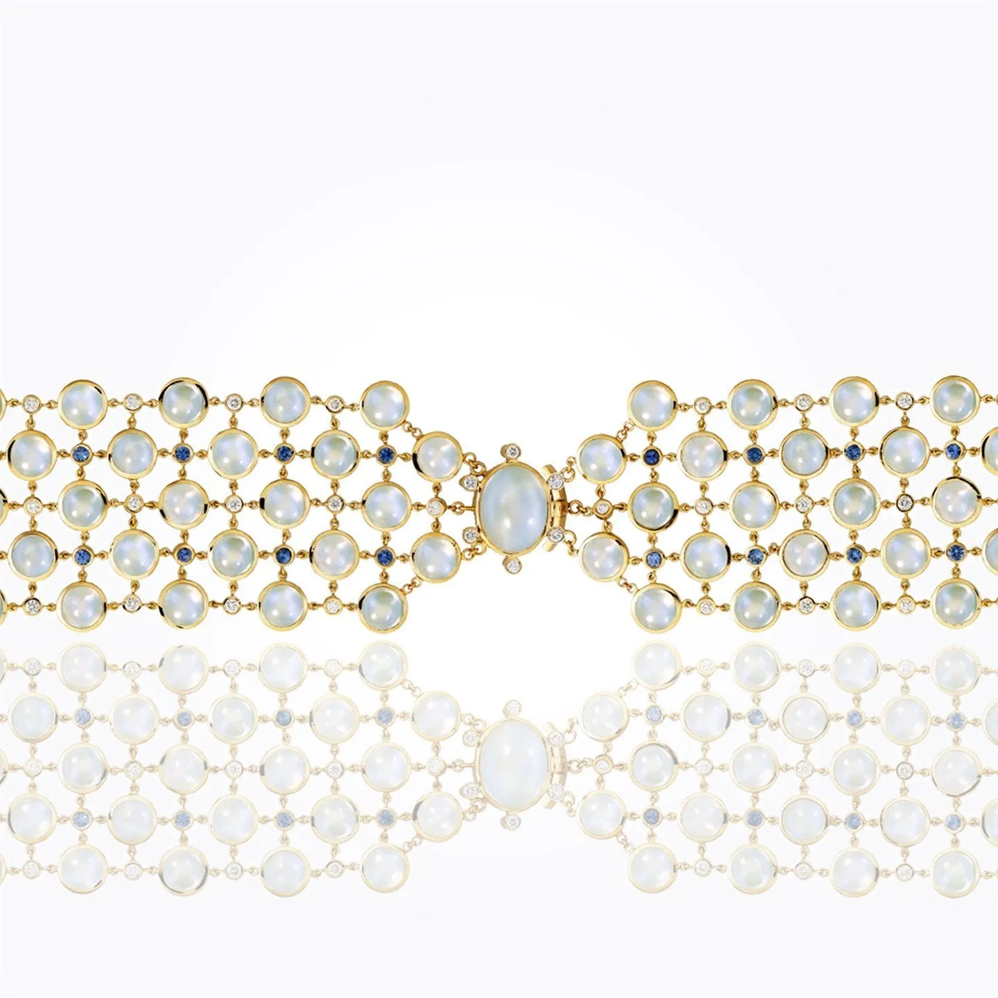 18K Five-Row Bracelet with rainbow moonstone, blue sapphire and diamond