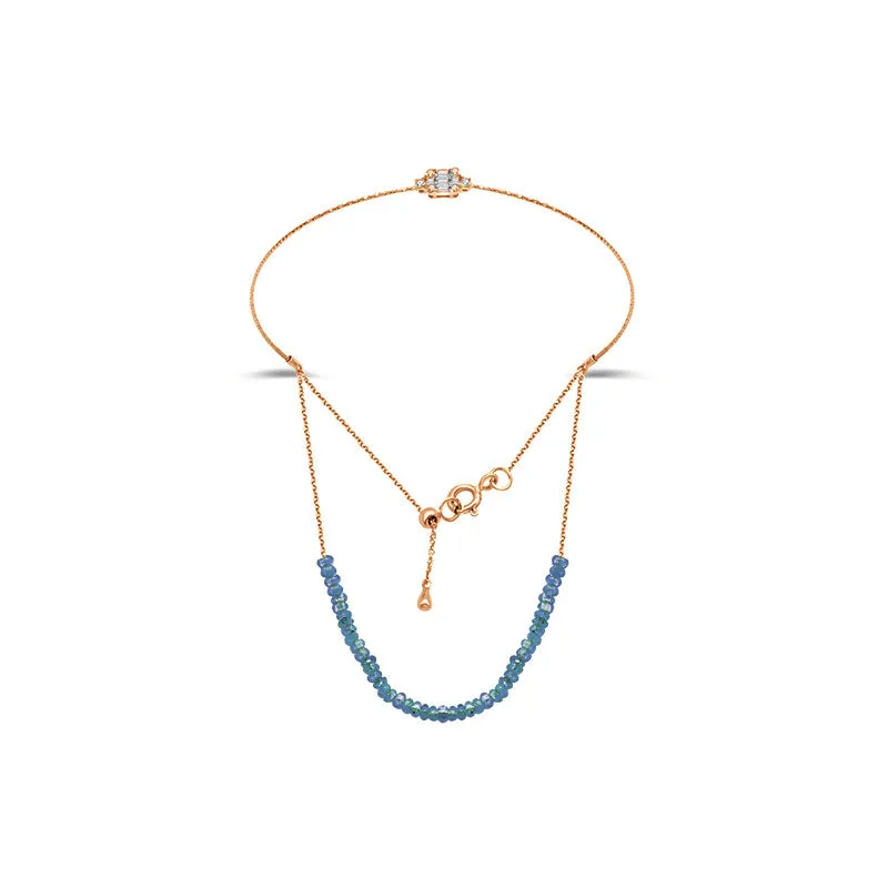 18k Gold Sapphire Beaded Bracelet with Diamond Bangle