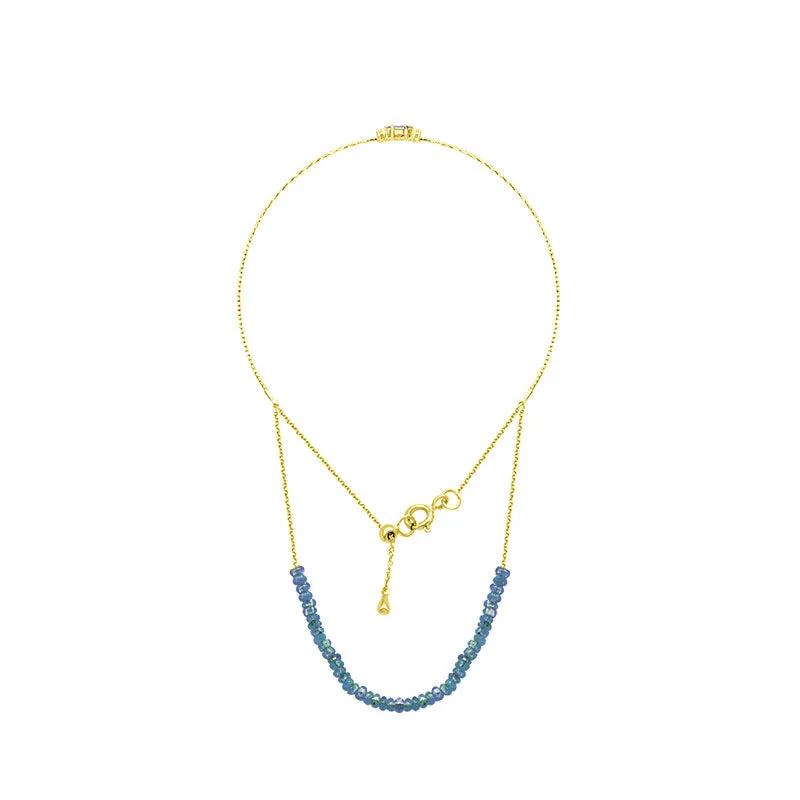 18k Gold Sapphire Beaded Bracelet with Diamond Bangle