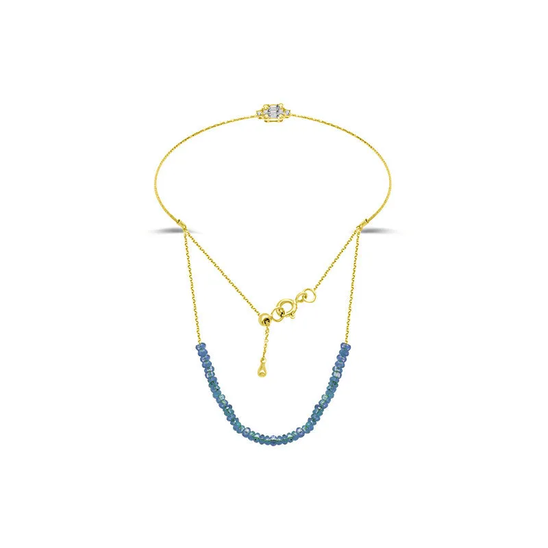 18k Gold Sapphire Beaded Bracelet with Diamond Bangle