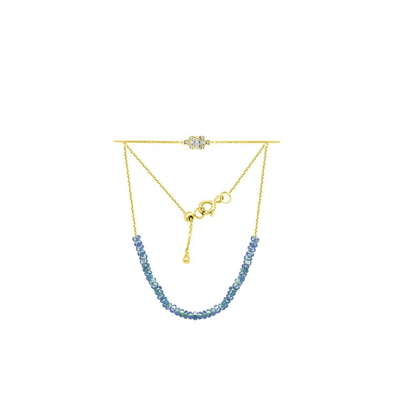 18k Gold Sapphire Beaded Bracelet with Diamond Bangle