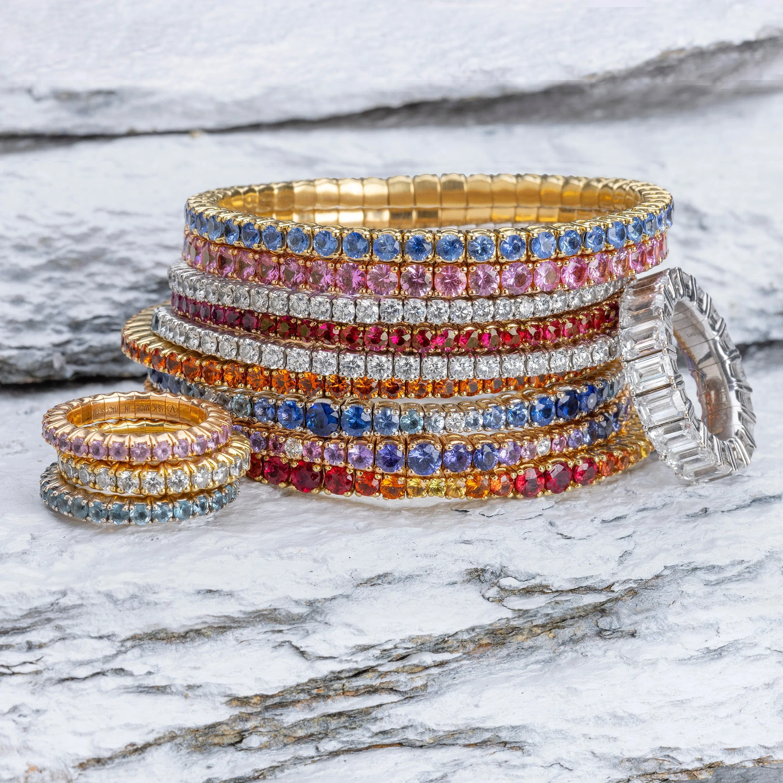 18K Gold Stretch Orange Sapphire Tennis Bracelet, 8.55-18 Carats